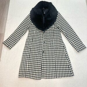 Real Rabbit Fur Trimmed Wool Blend Coat Arden B Y2K White and Black  Size Large